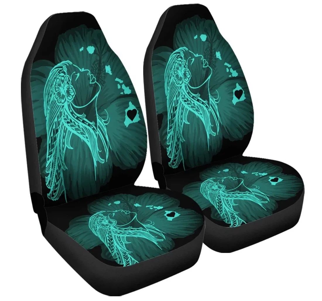 Accessory Hawaiian Map Heart Hula Girl Hibiscus Turquoise Polynesian Ah J4r Universal Front Car Seat Cover