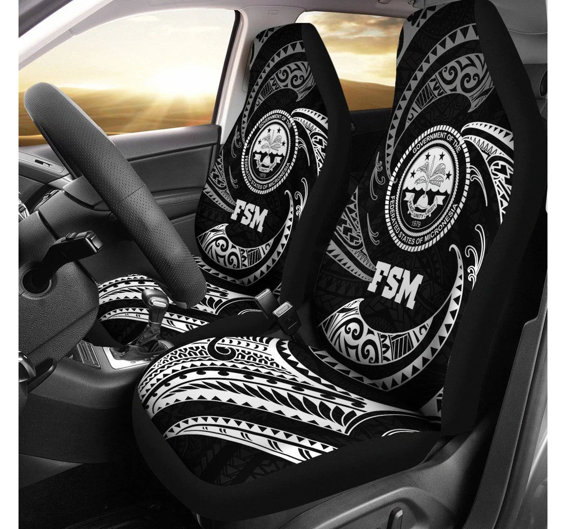 Federated States Of Micronesia White Tribal Wave Bn12 Universal Front Car Seat Cover