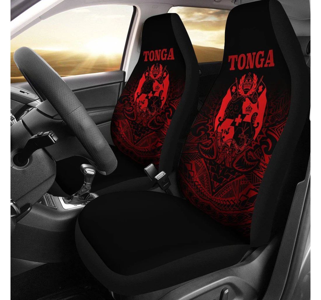 Tonga Polynesian Red Tribal Pattern Bn12 Universal Front Car Seat Cover