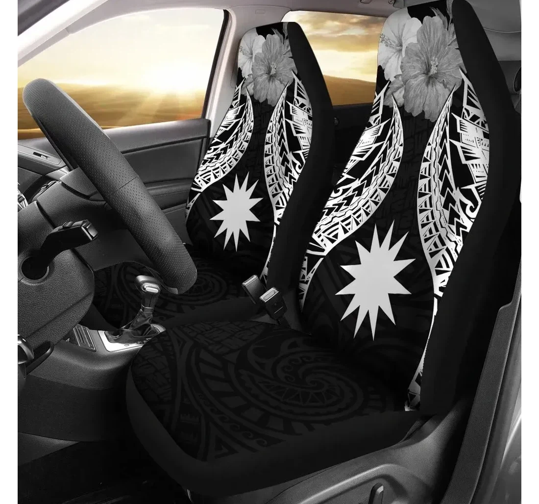 Nauru Polynesian Pride Seal And Hibiscus Black Bn39 Universal Front Car Seat Cover