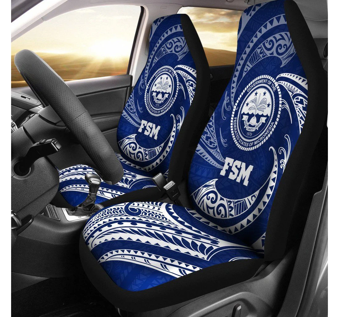 Federated States Of Micronesia Blue Tribal Wave Bn12 Universal Front Car Seat Cover