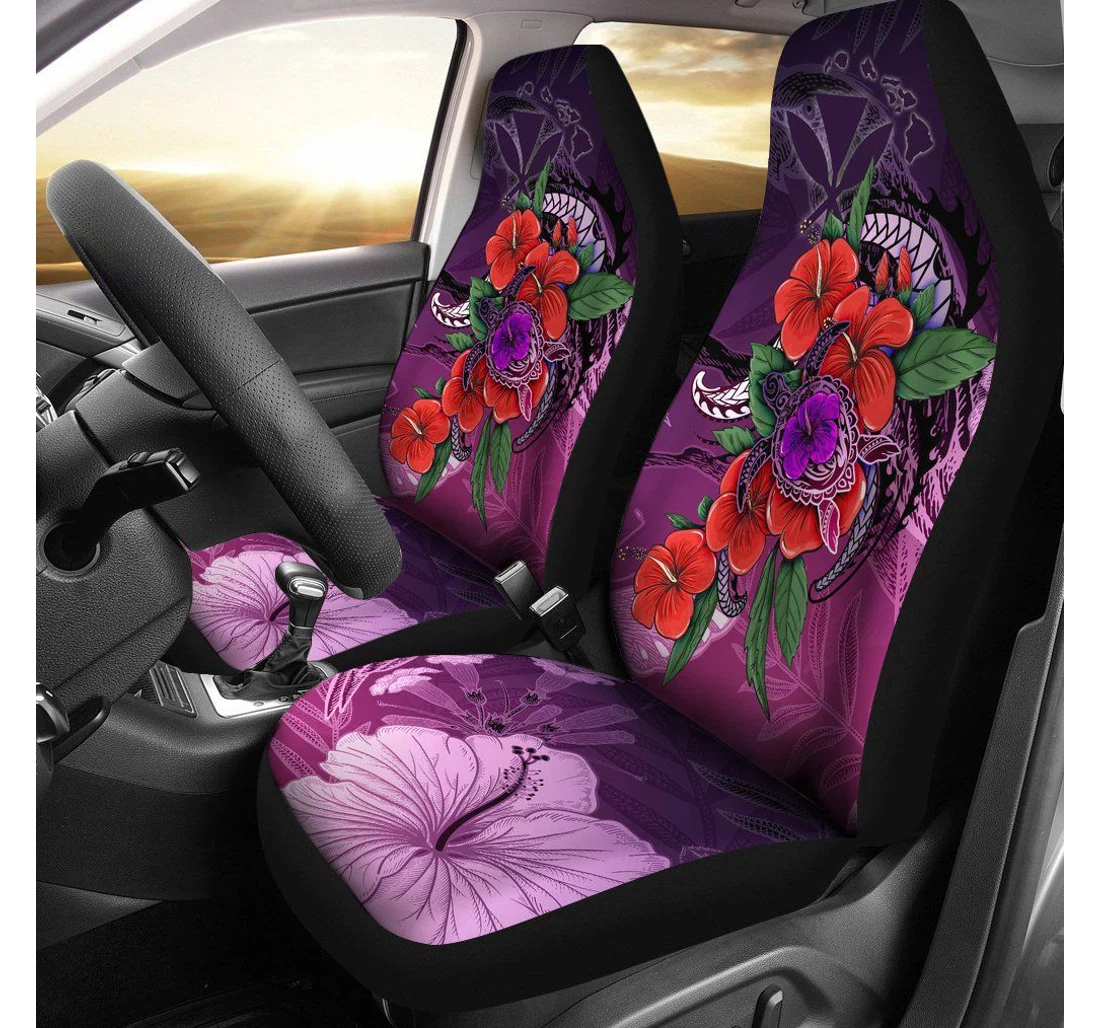 Polynesian Hawaii Purple Hibiscus Turtle Flowing Bn11 Universal Front Car Seat Cover