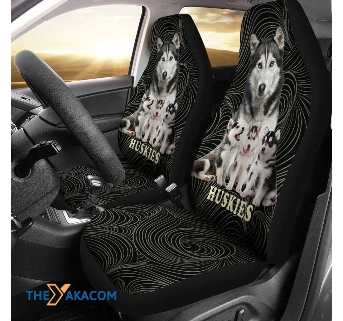 Family Mischievous Husky Universal Front Car Seat Cover