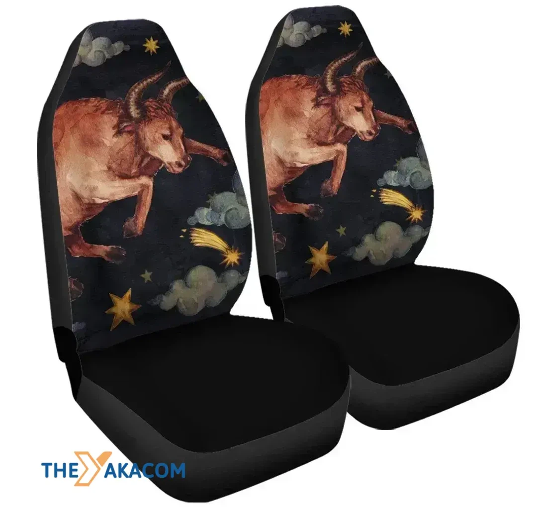 Watercolor Taurus Zodiac Sign Universal Front Car Seat Cover