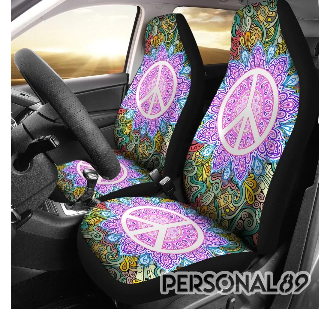 Hippy Peace Sign Universal Front Car Seat Cover