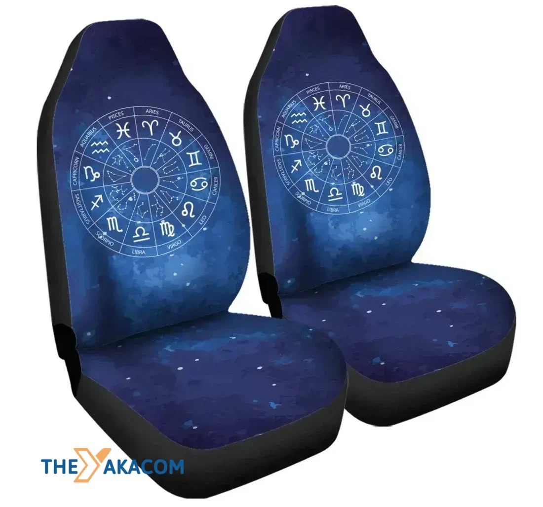 Zodiac Signs Wheel Into Space Universal Front Car Seat Cover