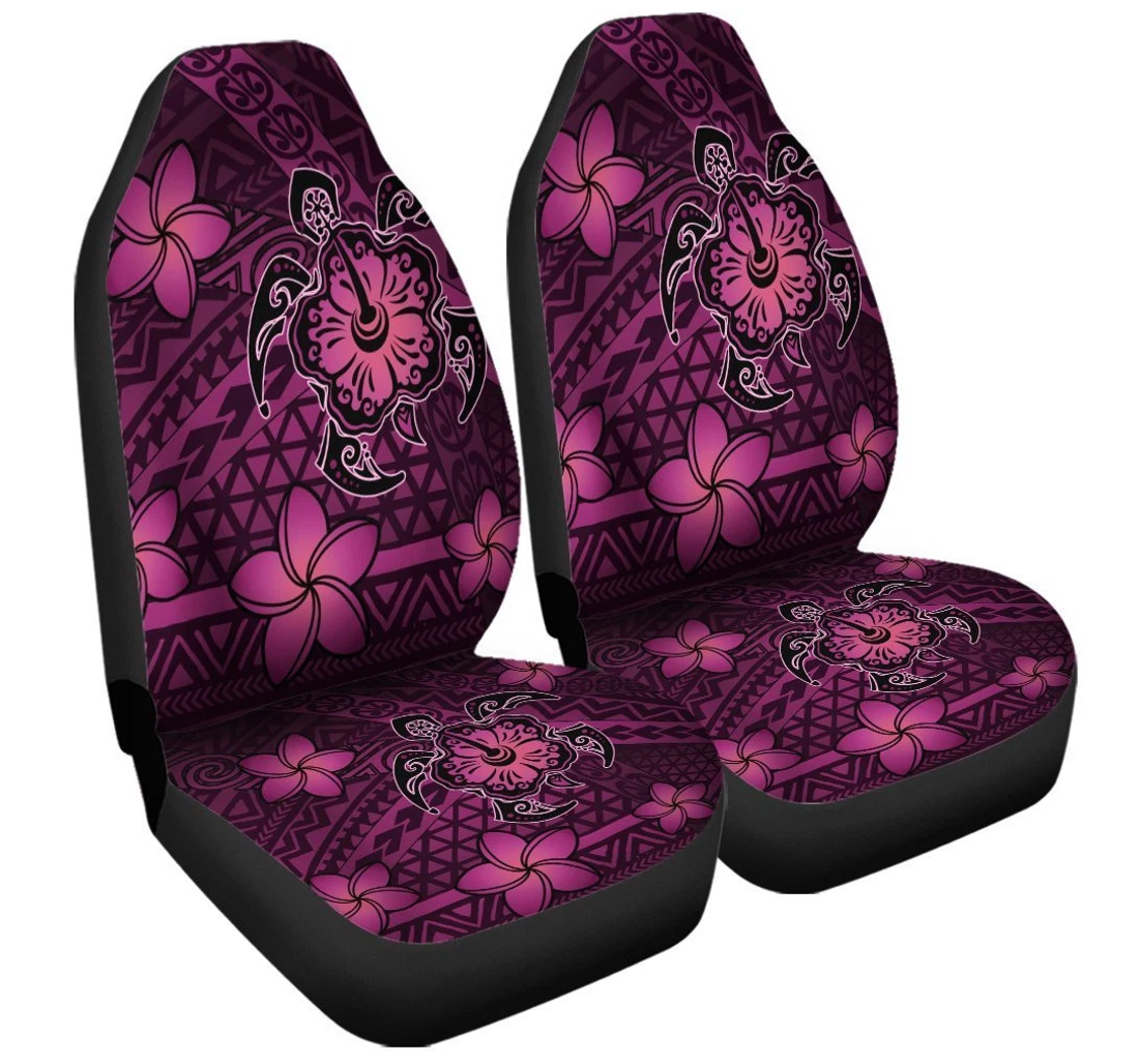 Hawaii Mix Polynesian Turtle Plumeria - Ah - Nick Style - Pink Universal Front Car Seat Cover