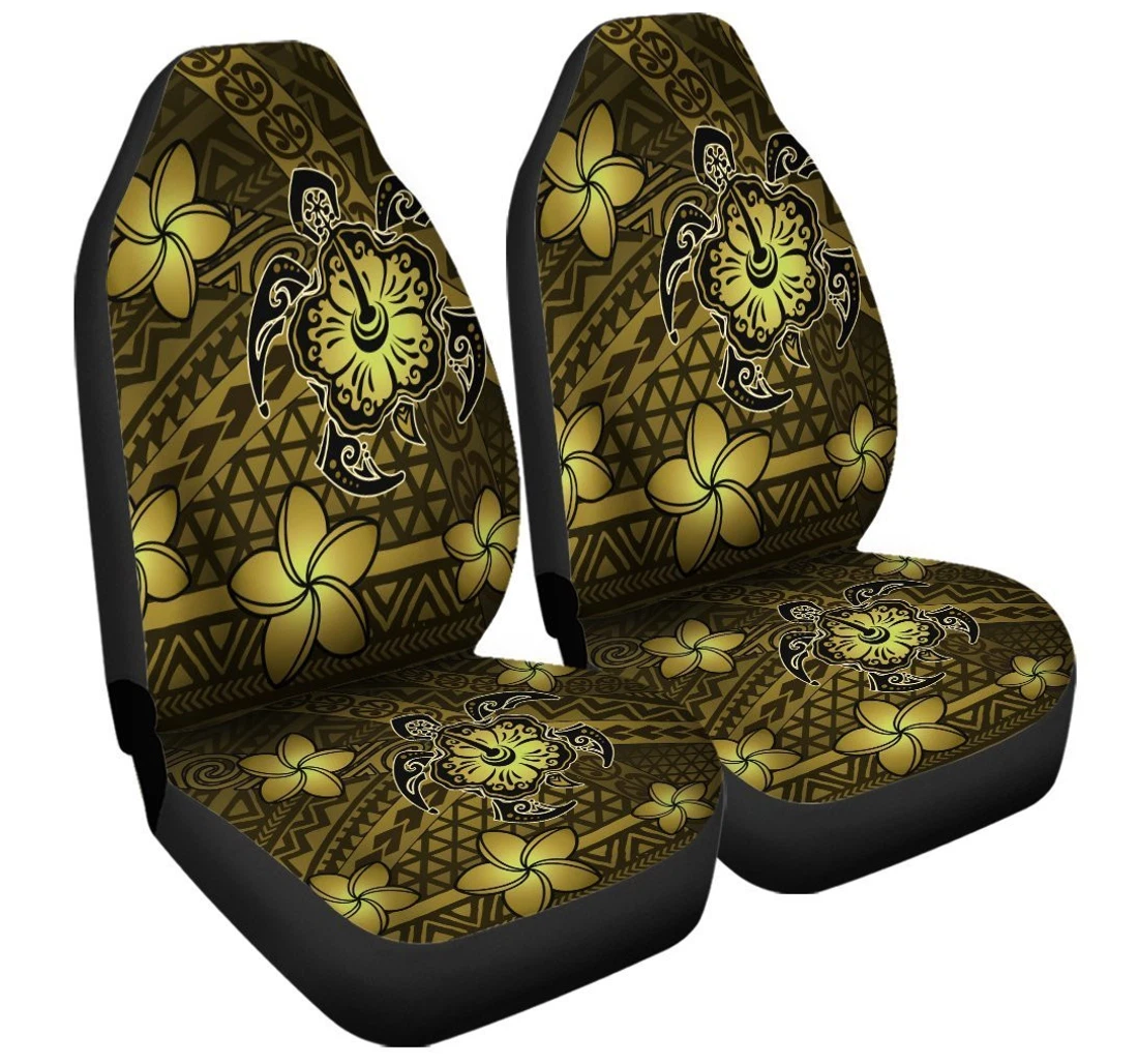 Hawaii Mix Polynesian Turtle Plumeria - Ah - Nick Style - Yellow Universal Front Car Seat Cover