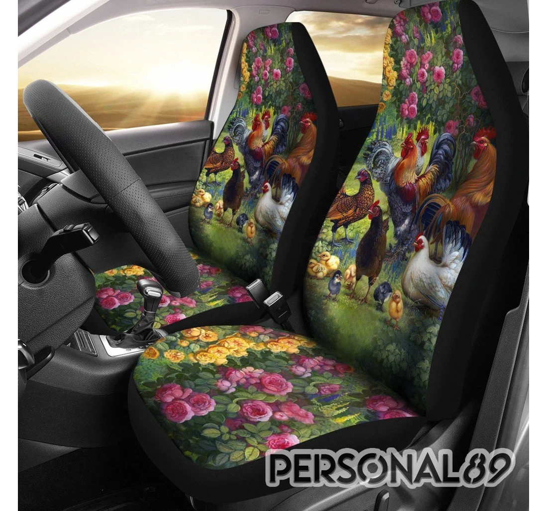 Chicken Family Lovely Garden Universal Front Car Seat Cover