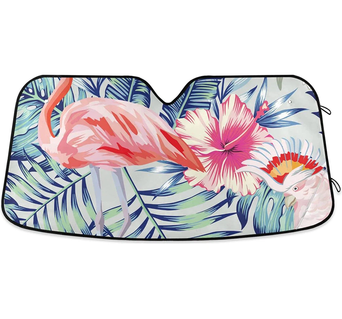Pink Flamingo Banana Leaf Car Sun Shade