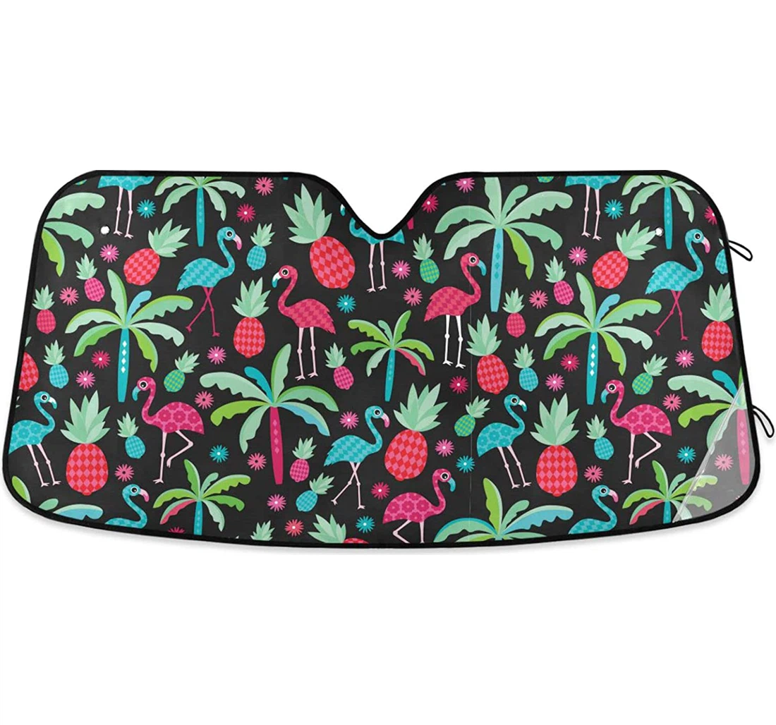 Tropical Flamingo Birds Pineapples Car Sun Shade