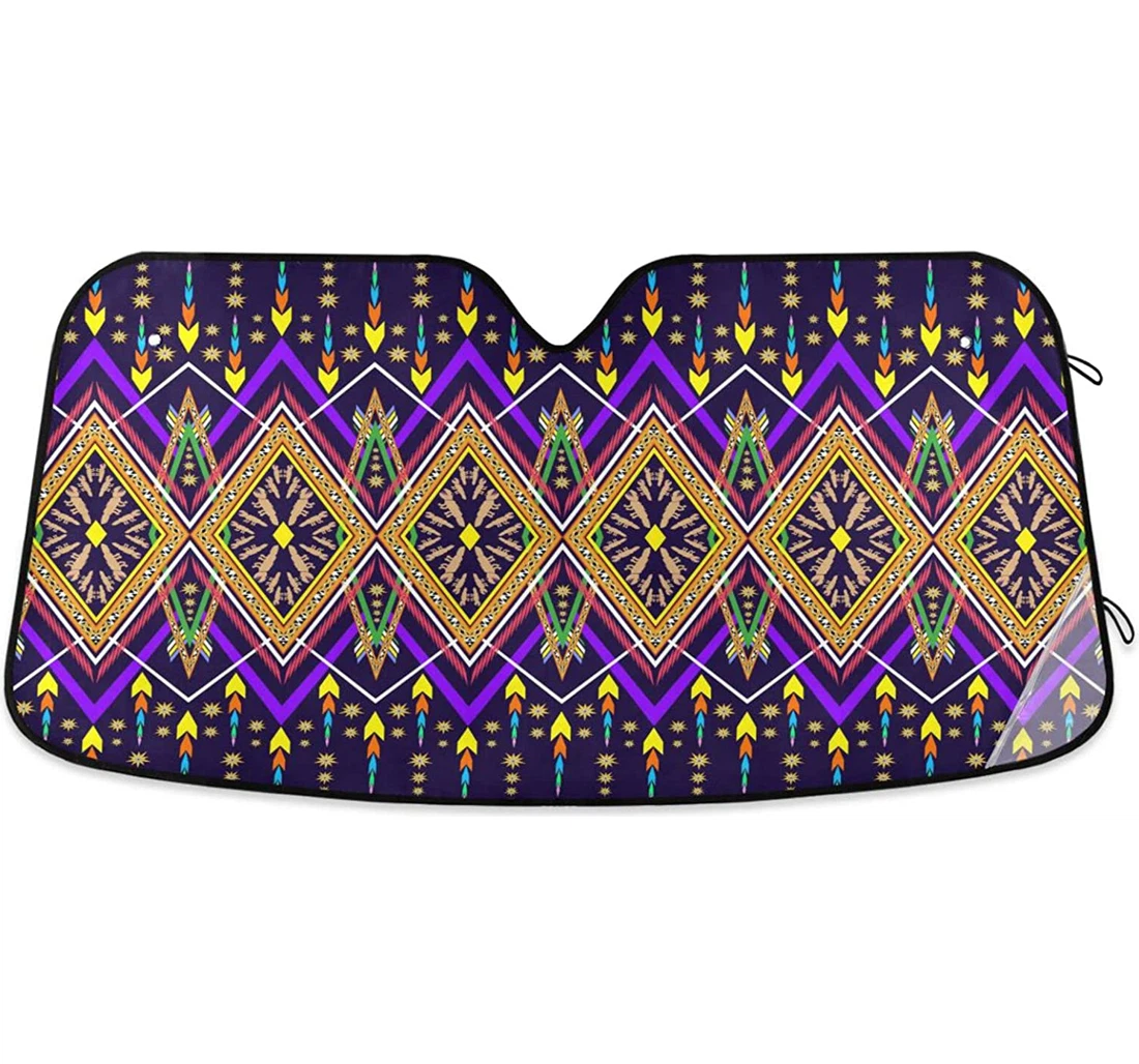 Geometric Ornament Purple Aztec Style Tribal Ethnic Striped Car Sun Shade
