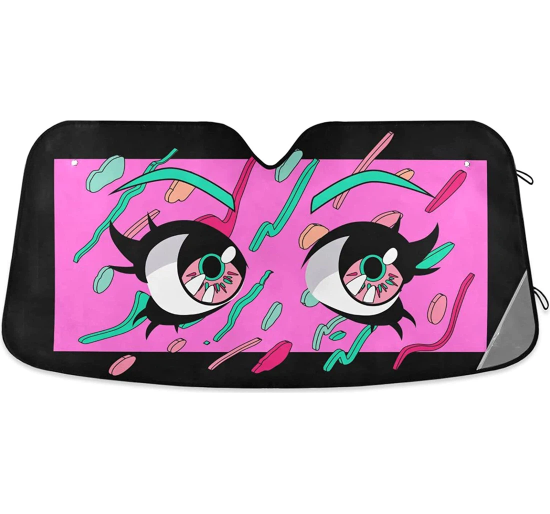 Big Anime Cartoon Eyes Long Eyelashes Sparkles Car Sun Shade