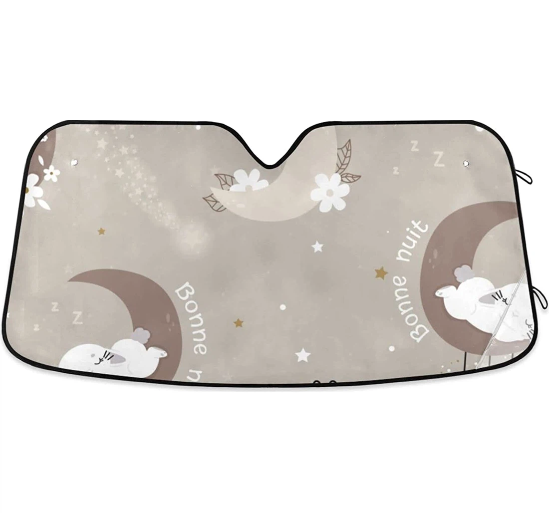 Cute Rabbit On The Cartoon Moon Car Sun Shade