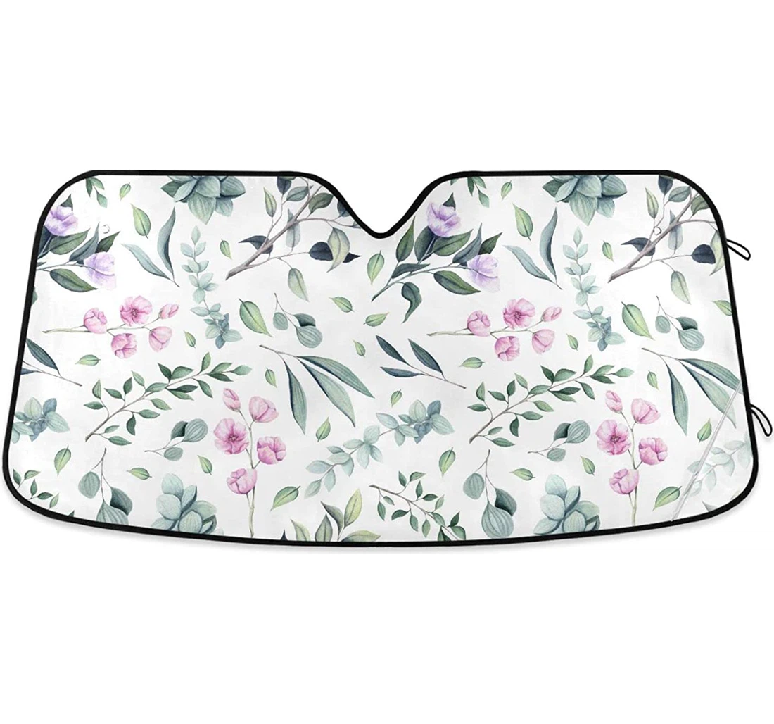 Pink Flowers Green Leaves Car Sun Shade