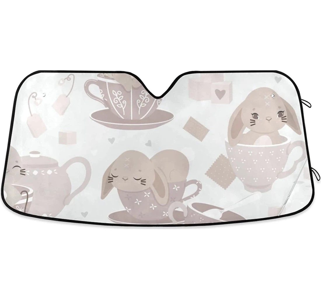 Cartoon Cute Tea Cup Rabbit Car Sun Shade