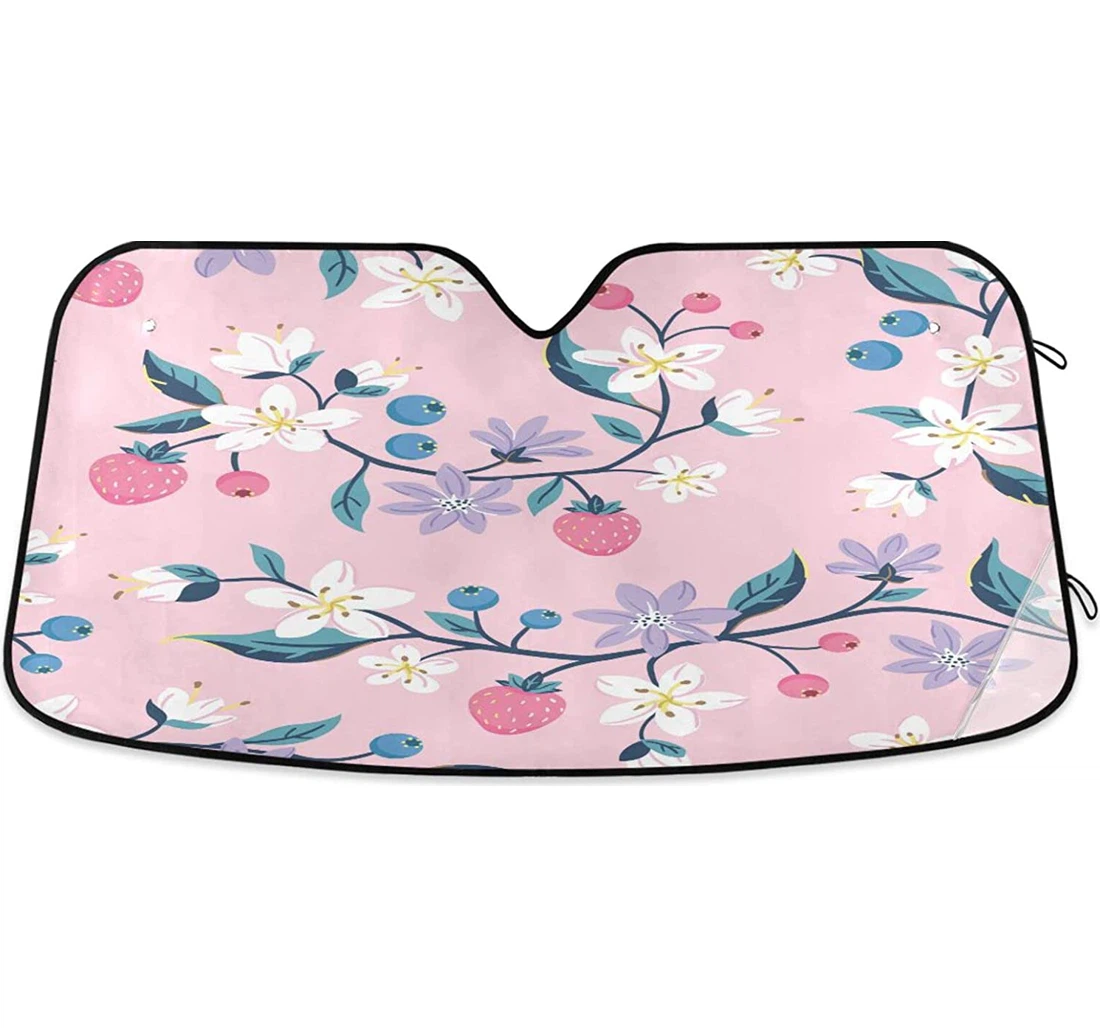 Pink Strawberries Blueberries Purple Flowers Car Sun Shade