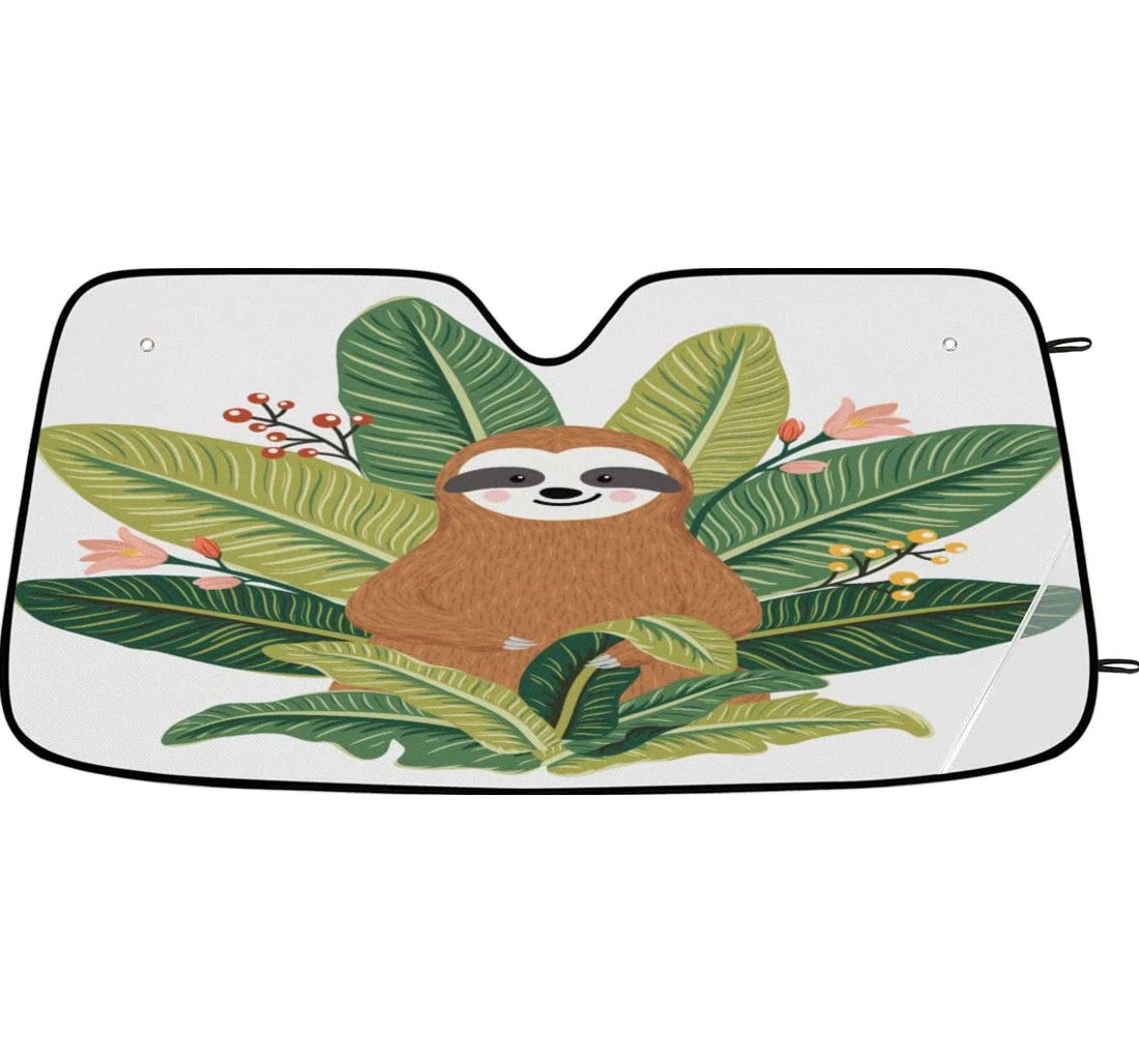 Cartoon Baby Sloth Leaves Flower Car Sun Shade