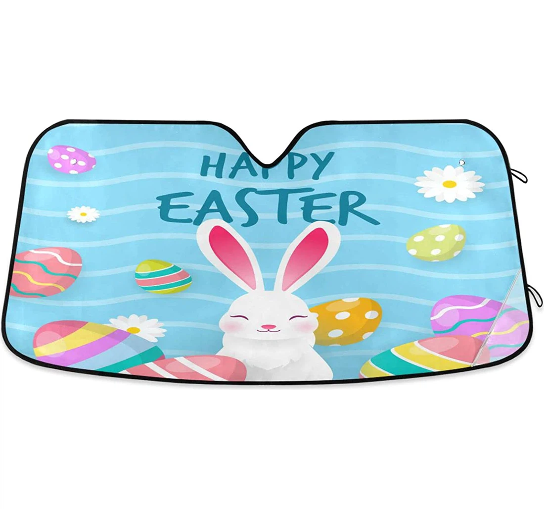 Cute Bunny White Rabbit Easter Colorful Eggs Spring Flower Car Sun Shade