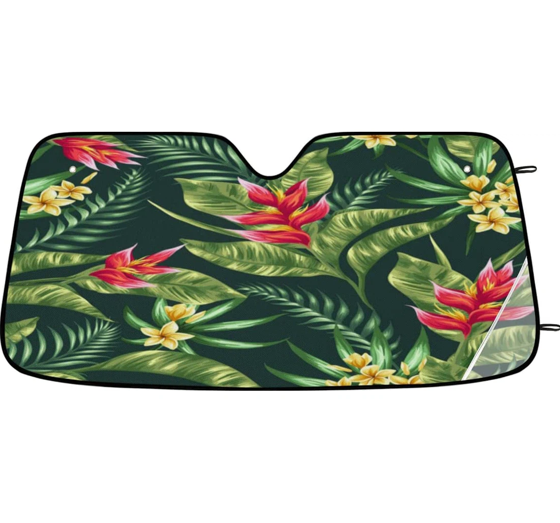 Tropical Flower Palm Leaves Pattern Car Sun Shade