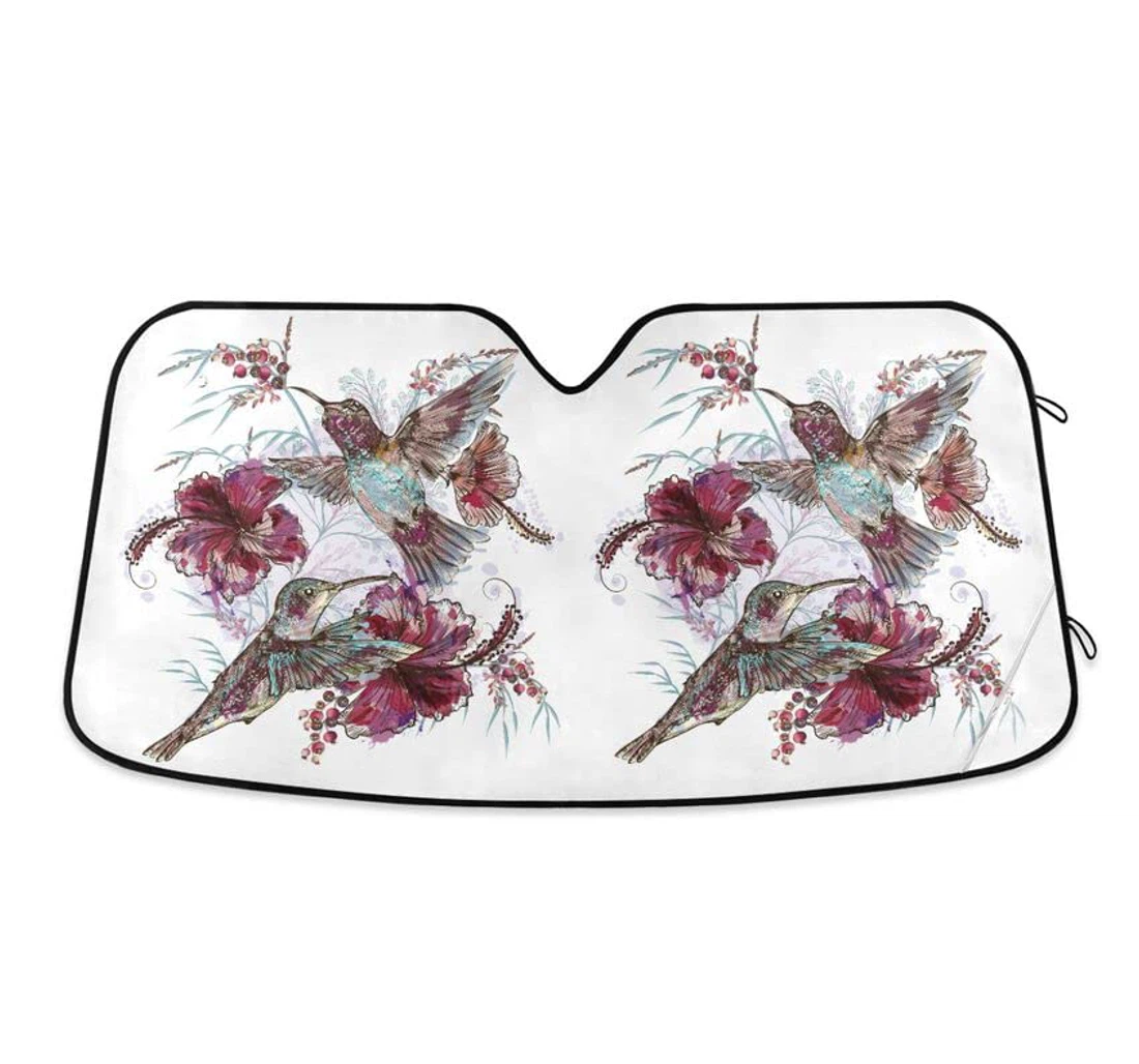 Fashion Floral Hummingbirds Hibiscus Flowers Car Sun Shade