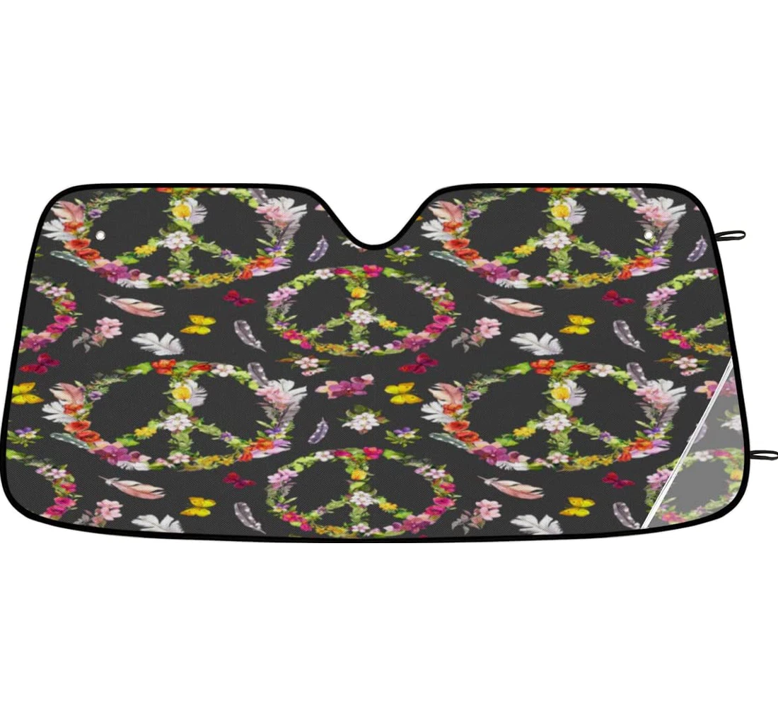 Peace Sign Flower Butterfly Feathers Car Sun Shade