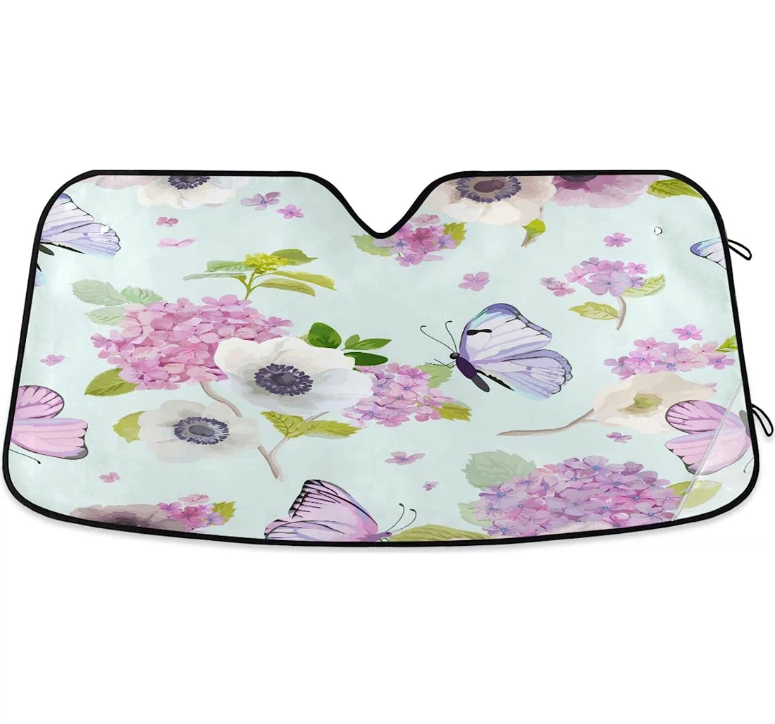 Blooming Hydrangea Flowers Flying Butterflies Car Sun Shade