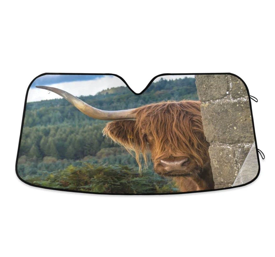 Funny Highland Cow Cattle Meadow Car Sun Shade