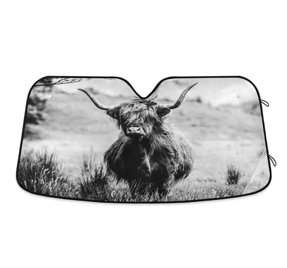 Highland Cow Meadow Cattle Field Car Sun Shade