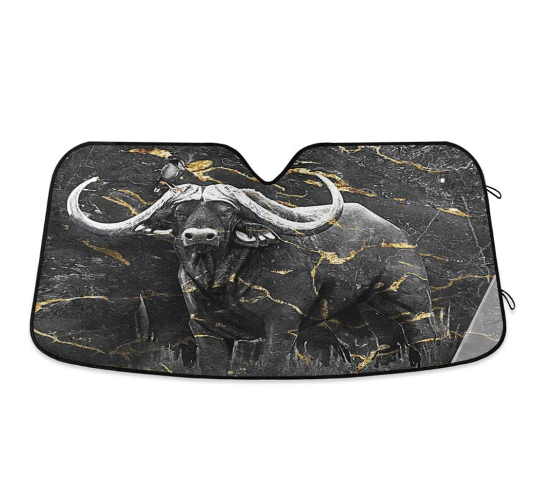 Highland Cow Buffalo Golden Black Modern Marble Car Sun Shade