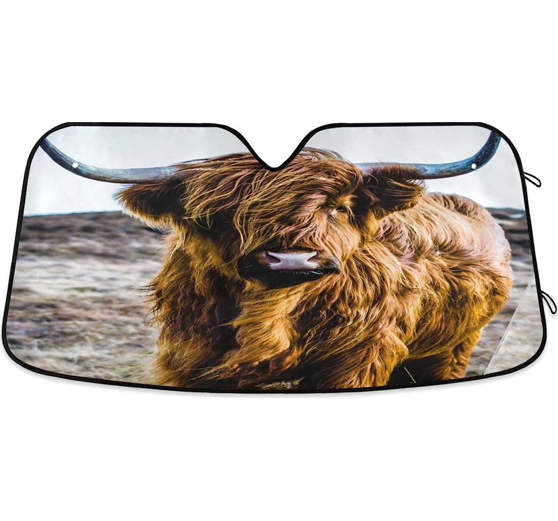 Scottish Highland Cow Meadow Car Sun Shade