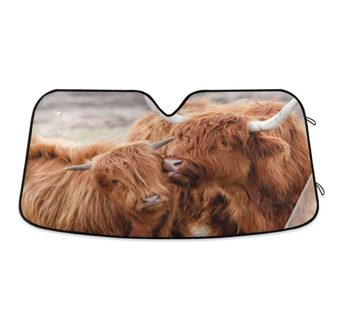 Highland Cow Cattle Meadow Car Sun Shade