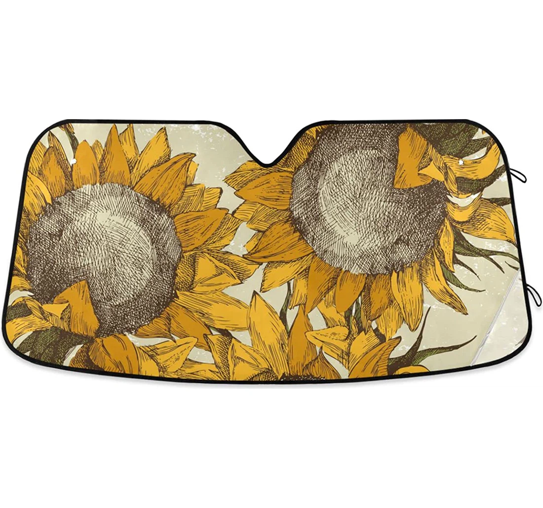 Vintage Hand Draw Sunflower Car Sun Shade
