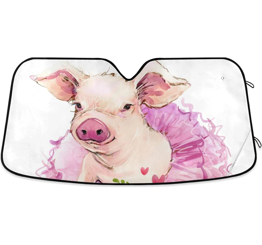 Cute Pig Watercolor Car Sun Shade