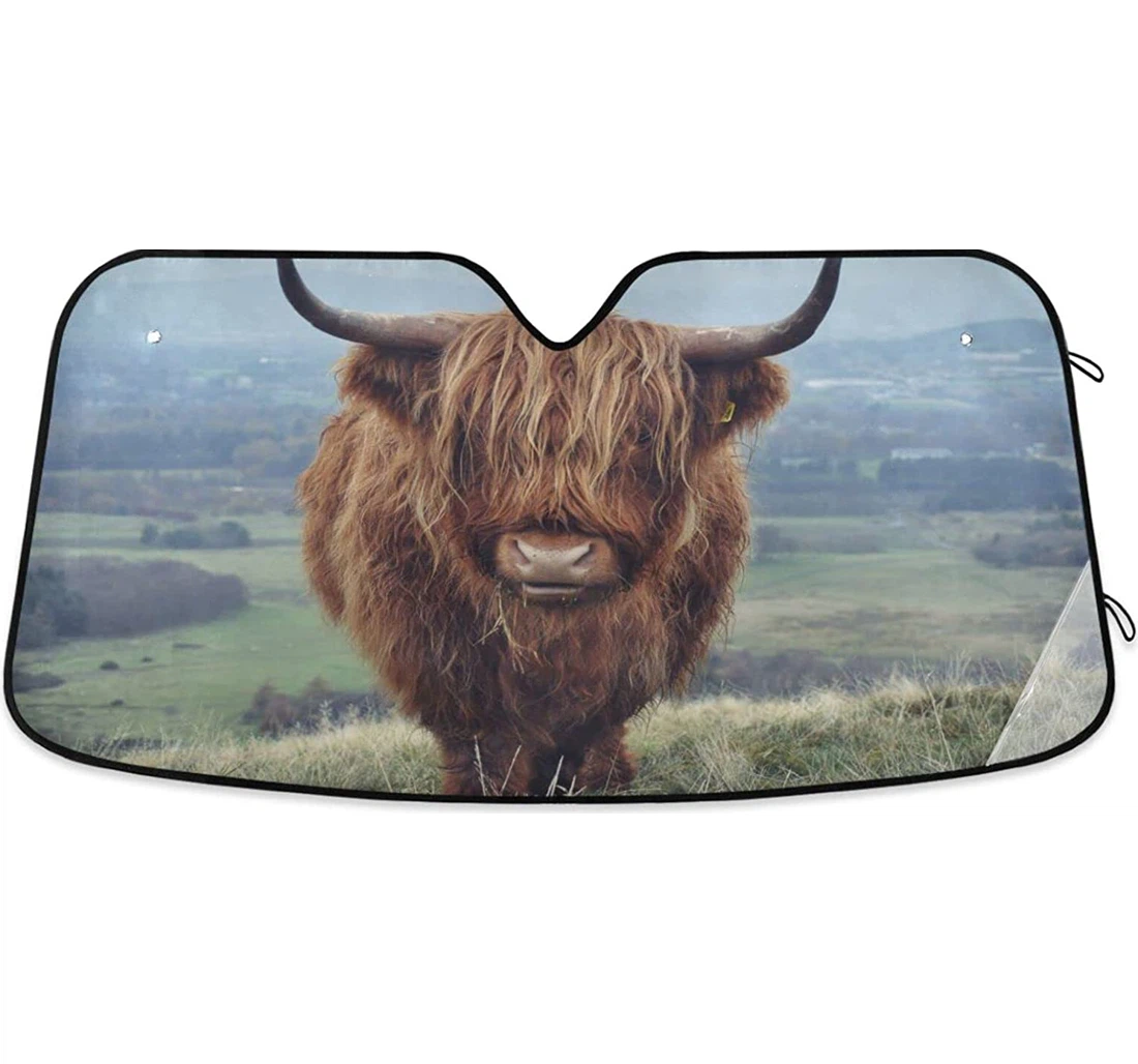 Highland Cow Cattle Field Funny Meadow Car Sun Shade