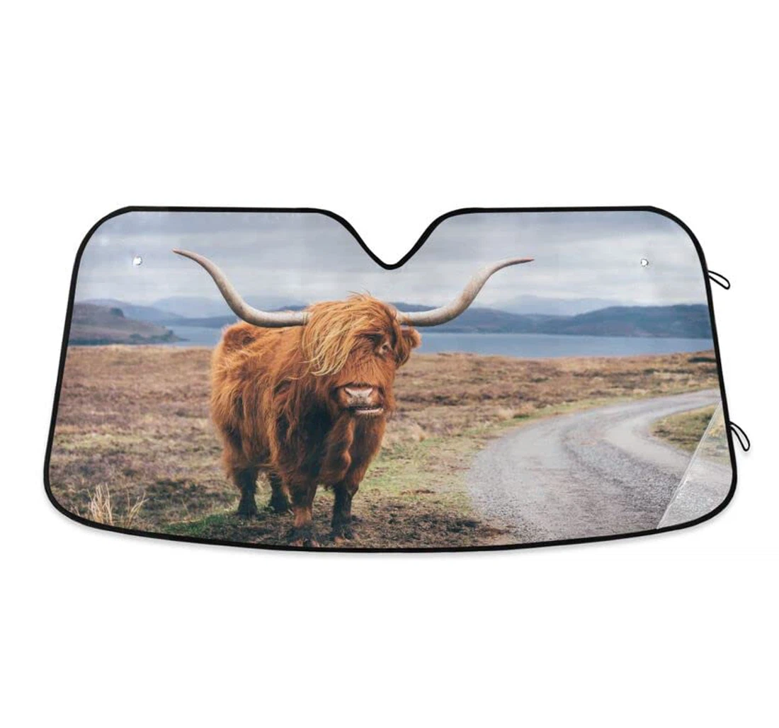 Highland Cow Cattle Meadow Car Sun Shade