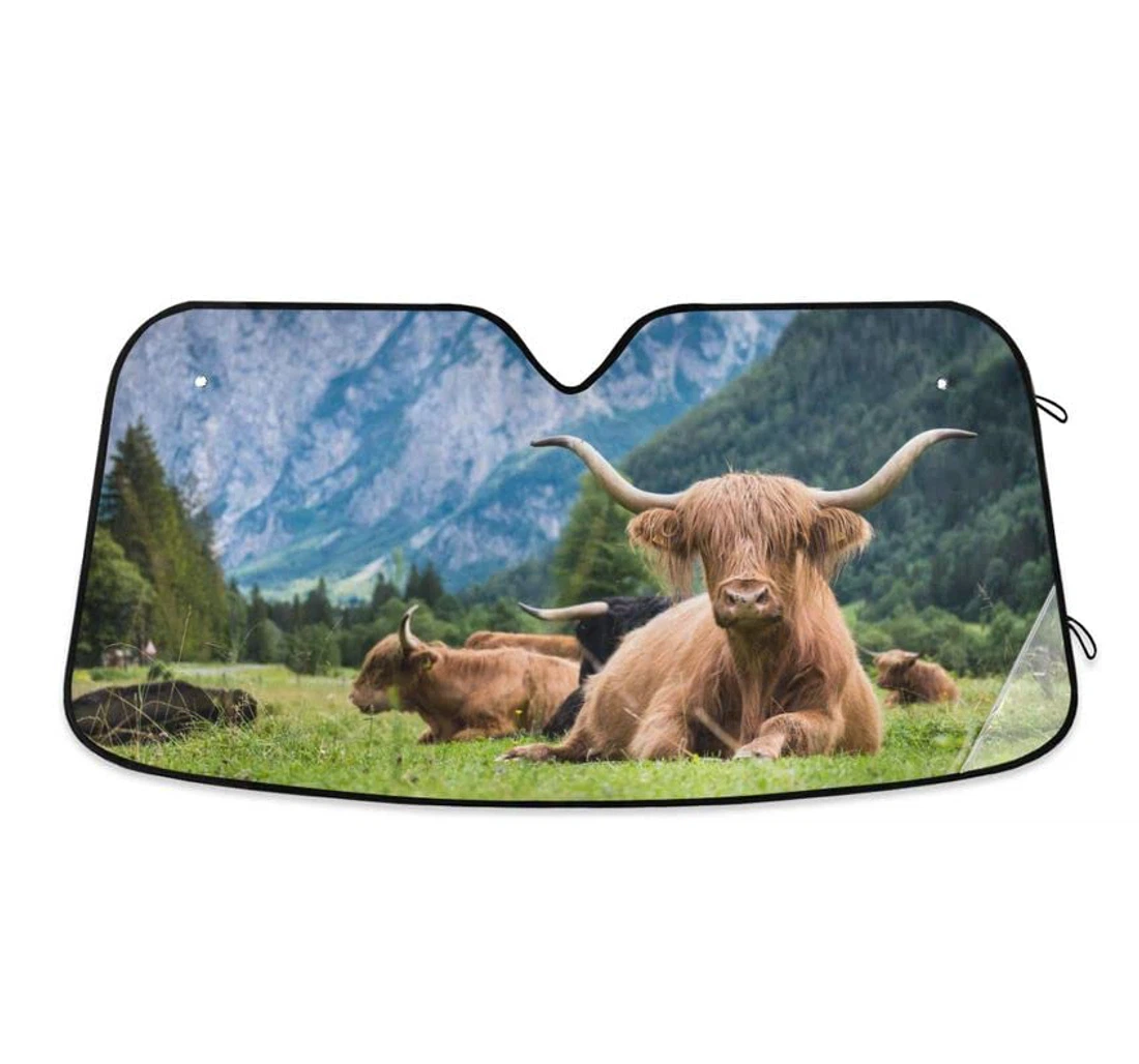 Rustic Shaggy Cattle Highland Cow Car Sun Shade