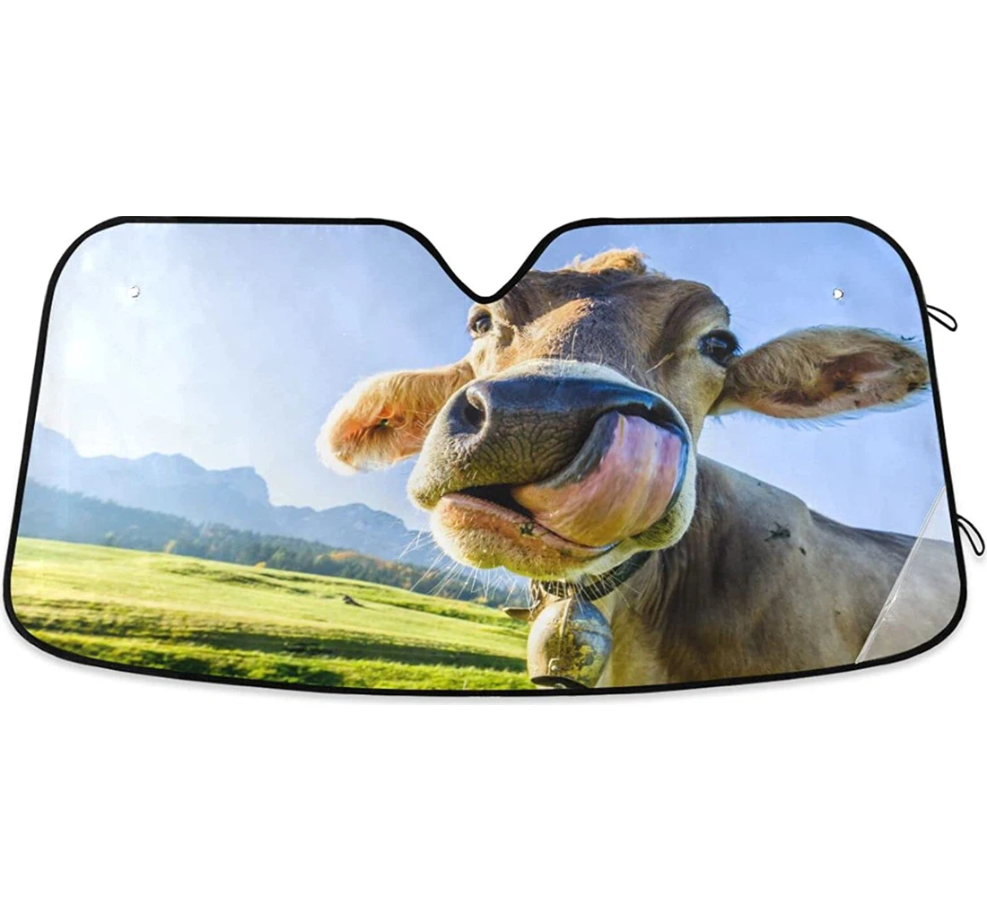 Fuuny Cow Grassland Highland Car Sun Shade