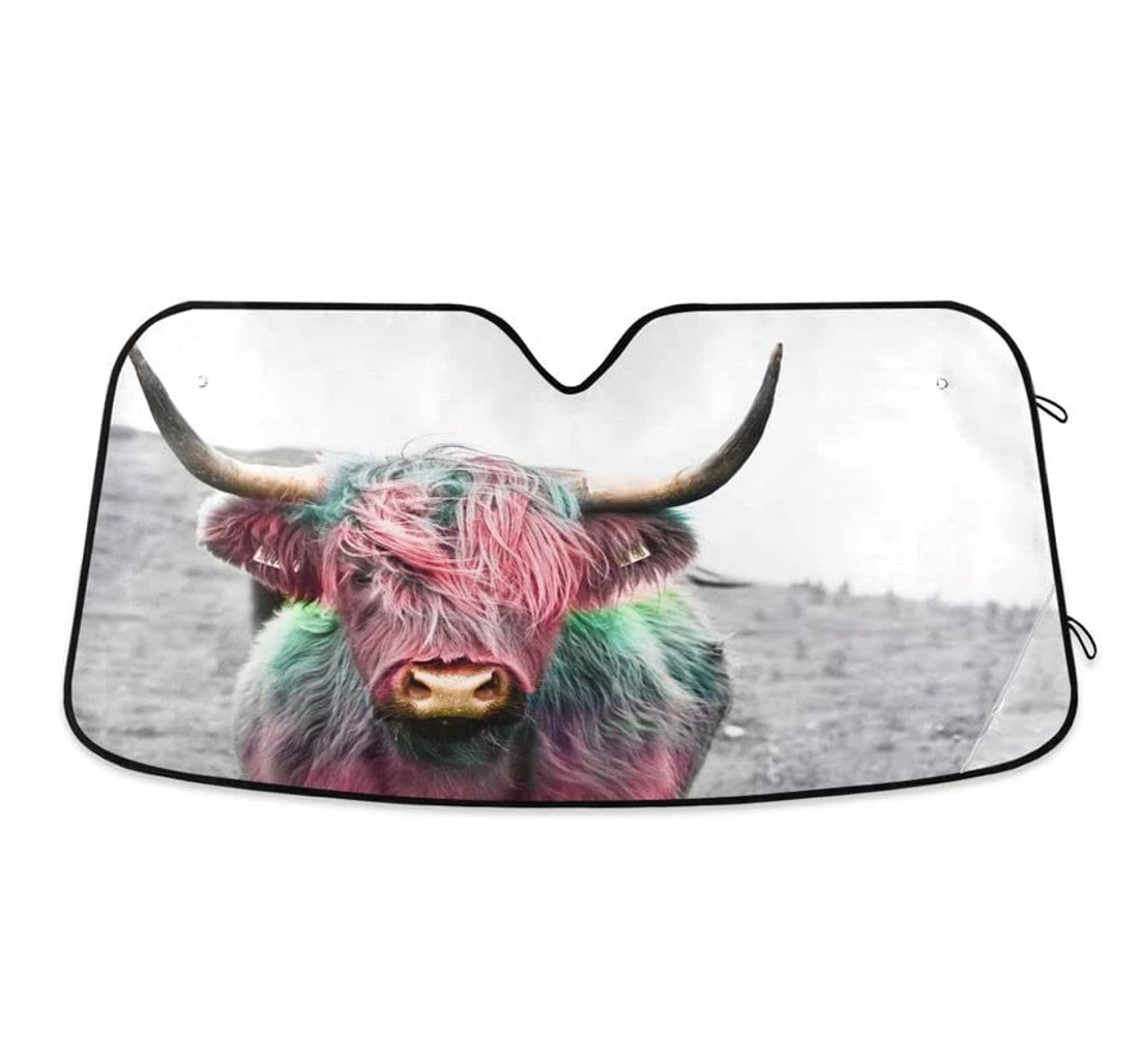 Highland Cow Colorful Funny Cattle Dyed Car Sun Shade