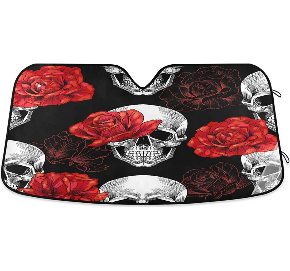 Kigai Skull Red Roses Car Sun Shade