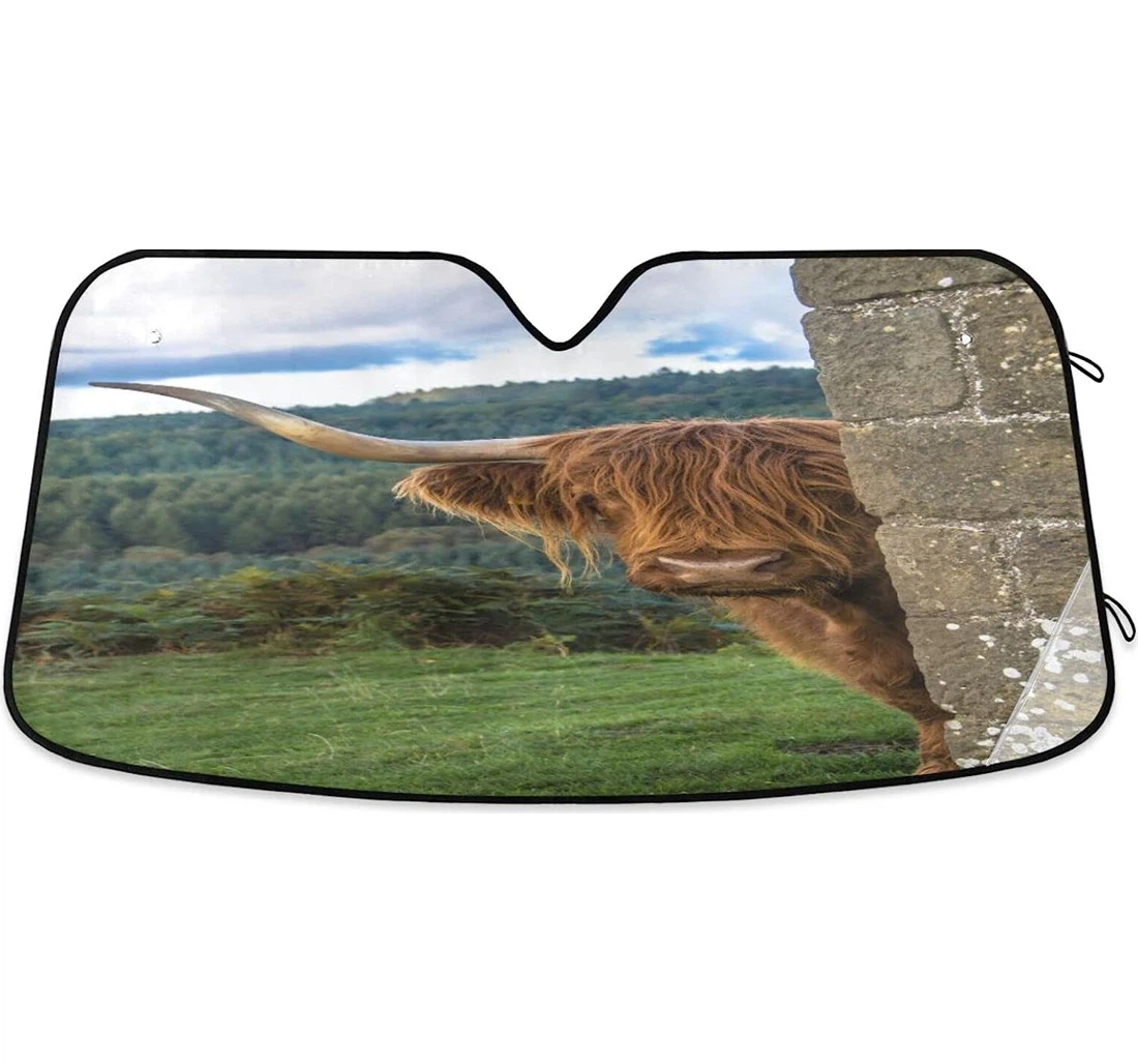 Funny Highland Cow Cattle Meadow Car Sun Shade