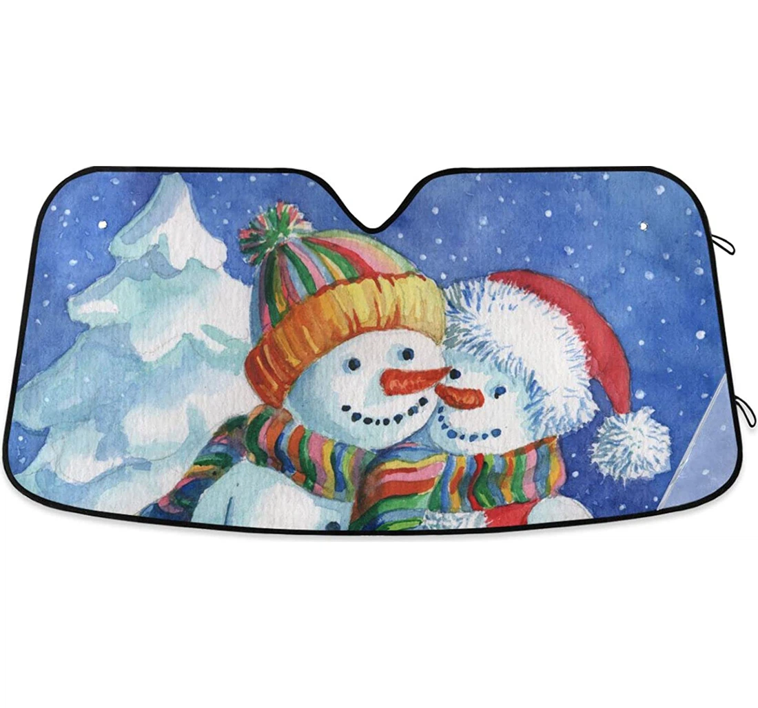 Winter Holidays A Loving Couple Of Snowmen With Snow Forest Car Sun Shade