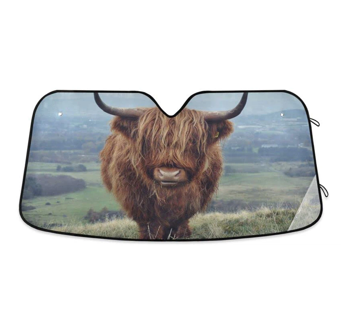 Highland Cow Cattle Field Funny Meadow Car Sun Shade