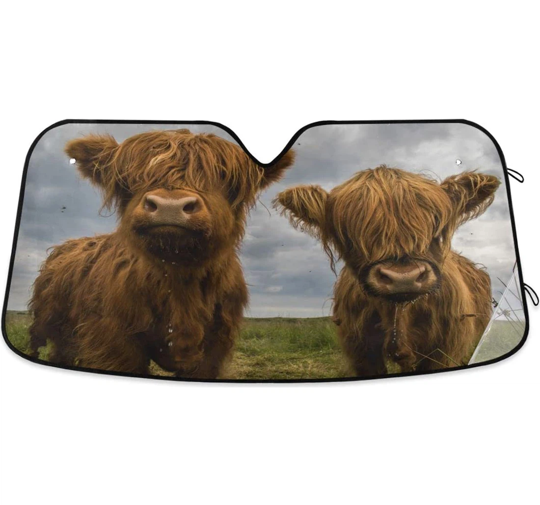 Two Highland Cows Car Sun Shade