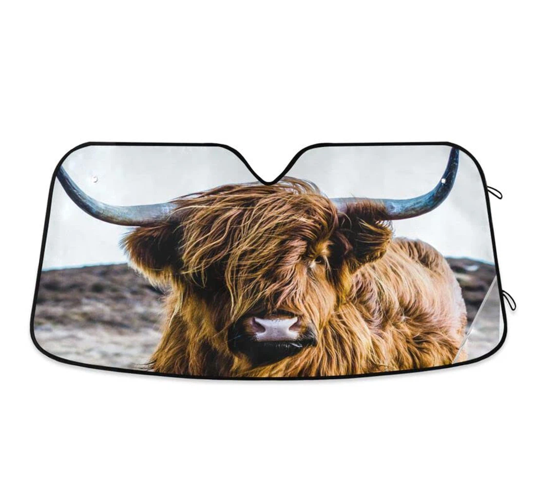 Scottish Highland Cow Meadow Car Sun Shade