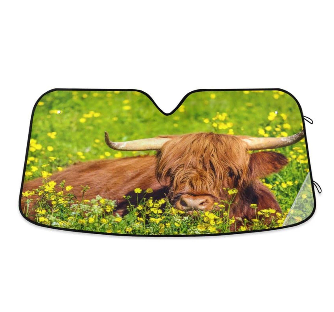 Highland Cow Meadow Scottish Cattle Car Sun Shade