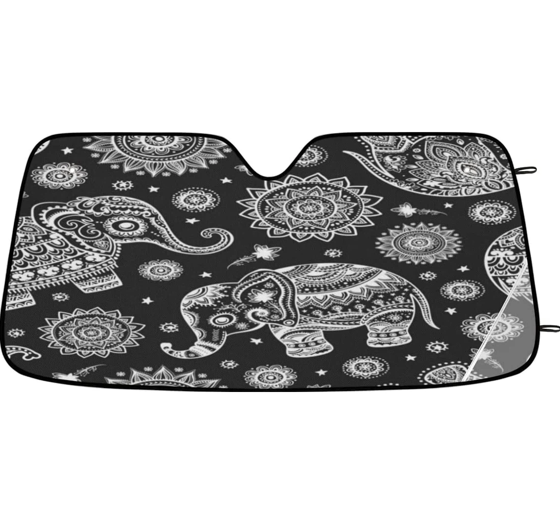 Vintage Lotus Ethnic Elephant Car Sun Shade