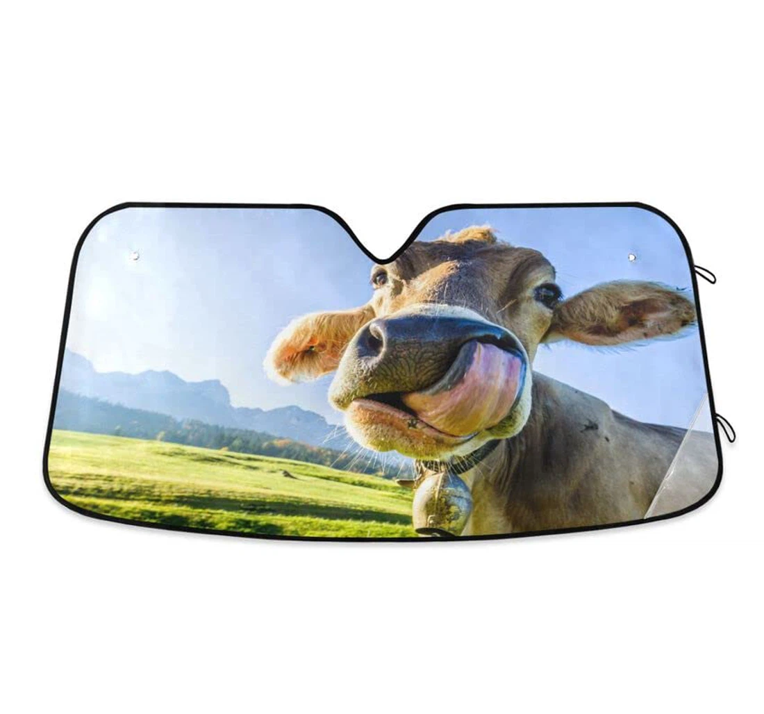 Fuuny Cow Grassland Highland Car Sun Shade