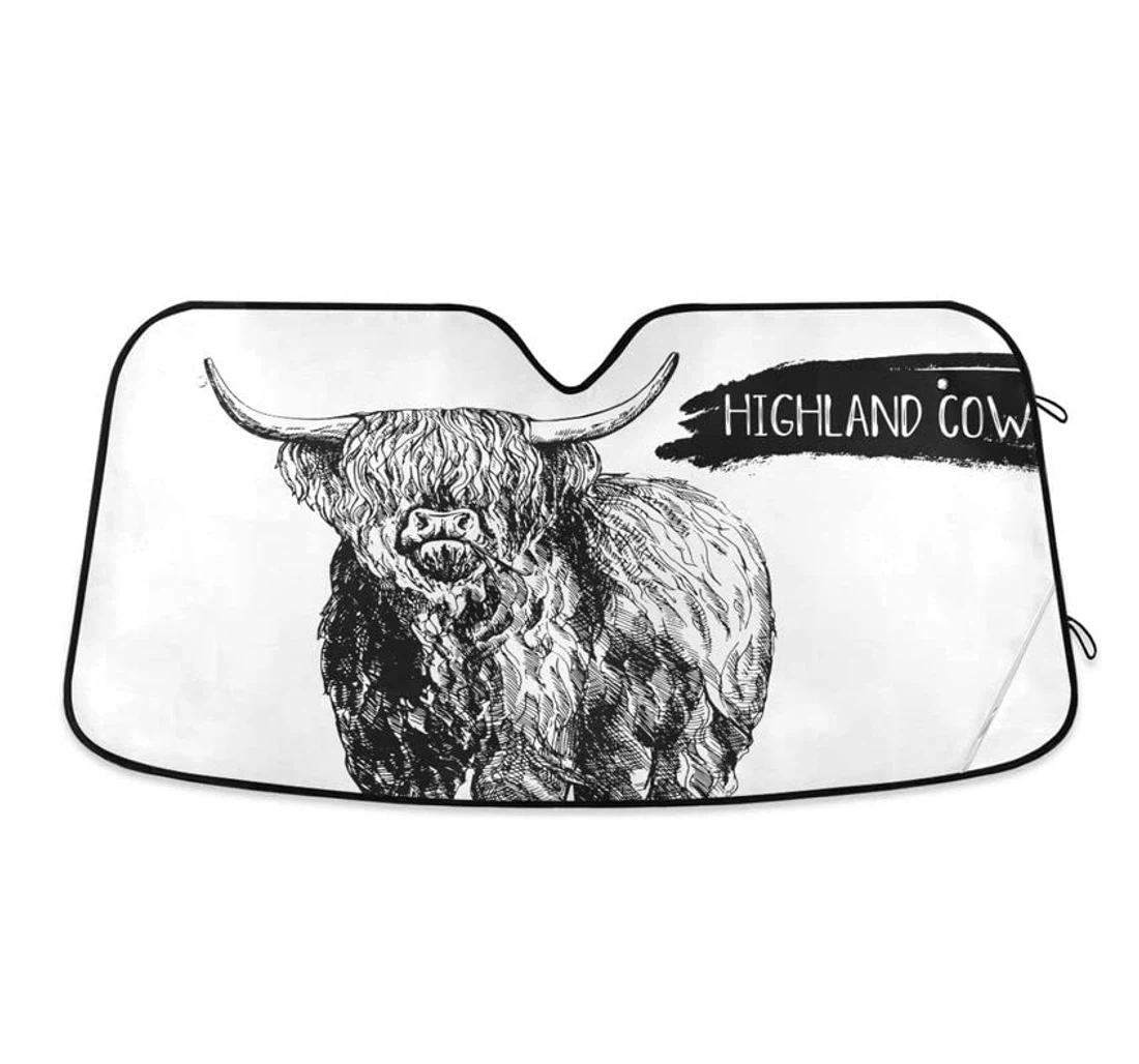 Hand Drawn Highland Cattle Cow Car Sun Shade