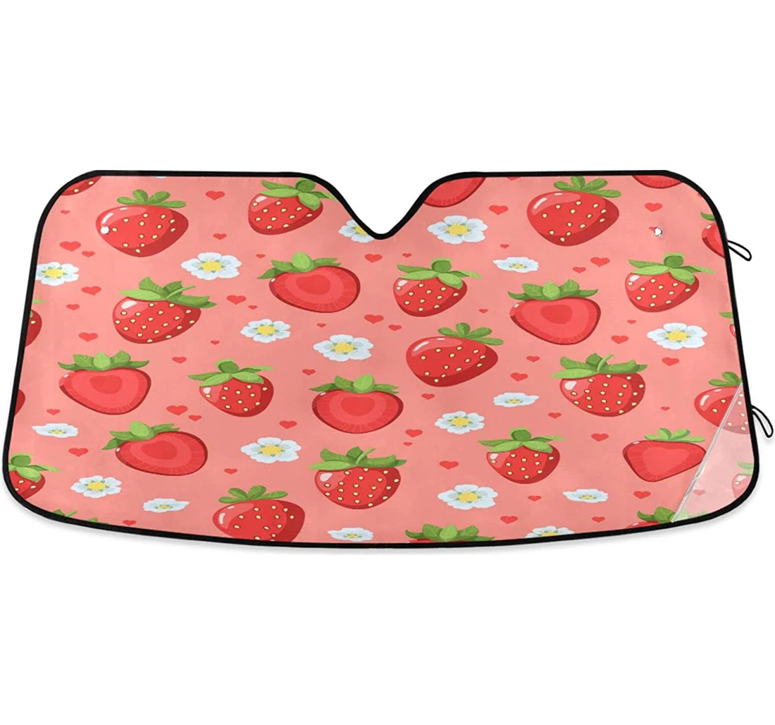 Fresh Strawberries Pink Flowers Hearts Car Sun Shade